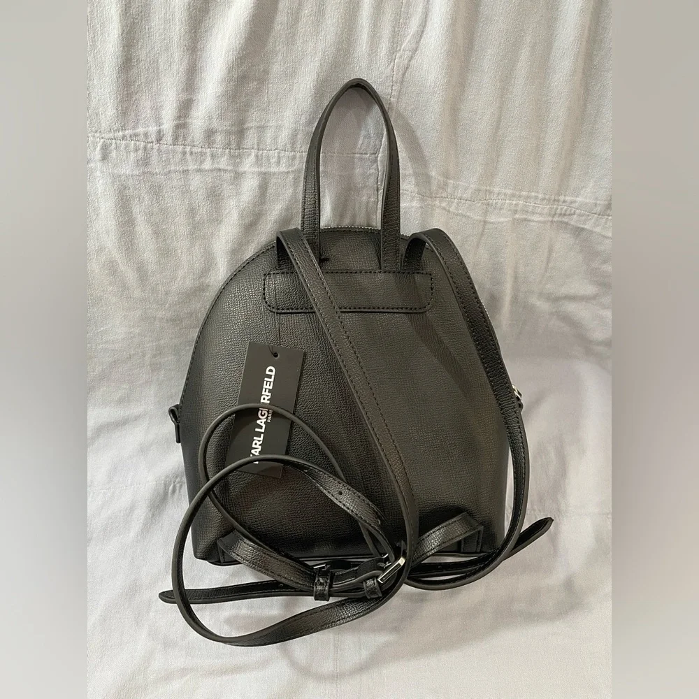 NEW Authentic Karl Lagerfeld Paris Black Slim Style‎ Mini Backpack w/ Karl Image